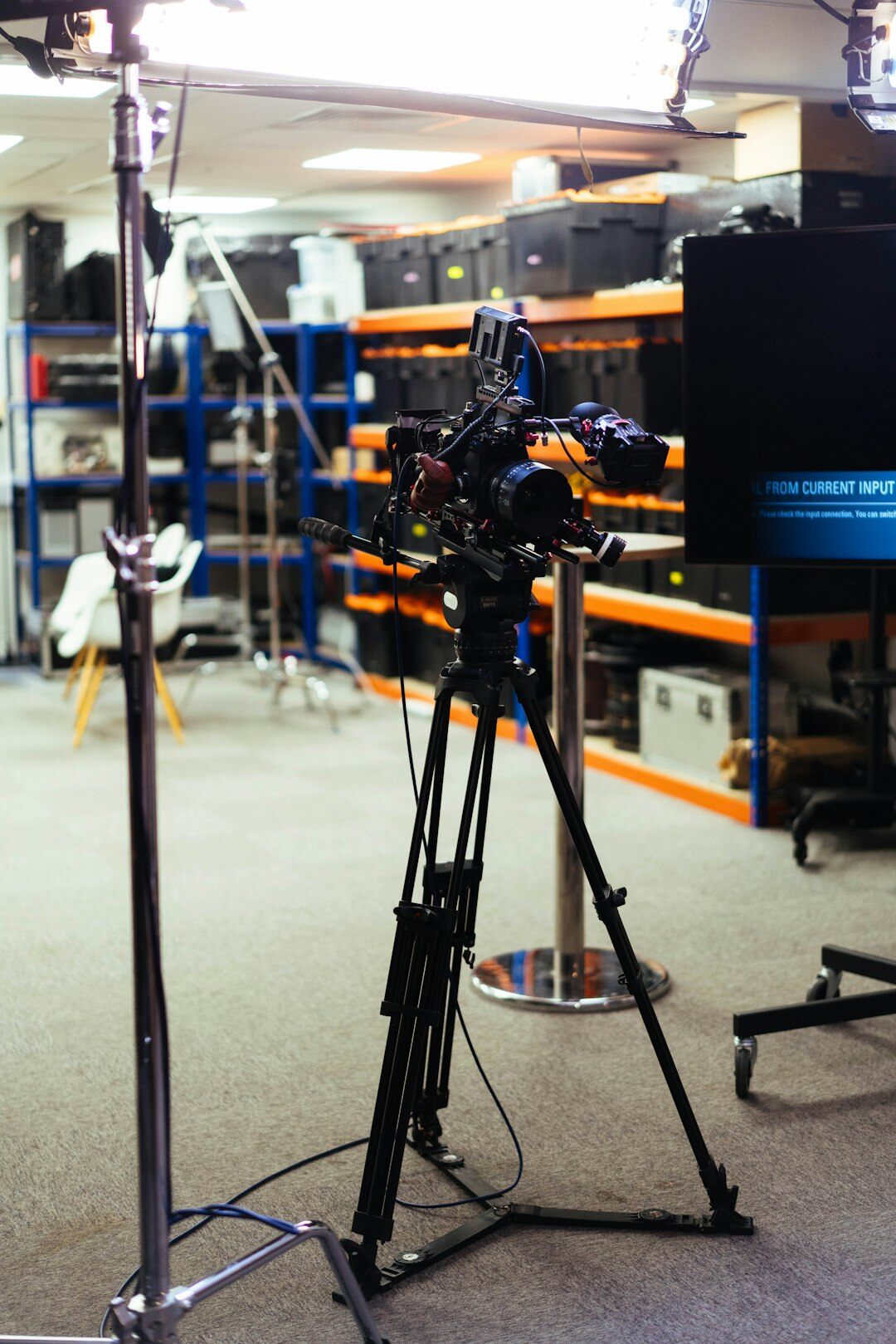 Television news anchor desk set with cameras